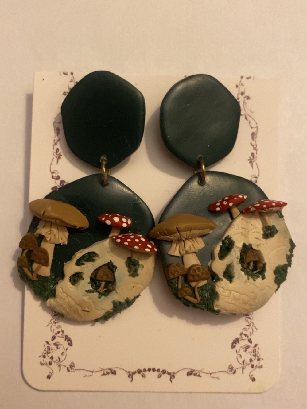 Handcrafted Green Mushroom Drop Earrings - Artist Brand